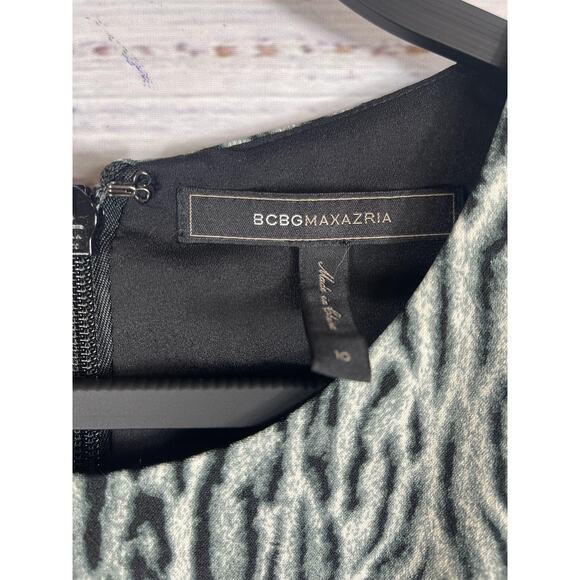 BCBGMAXAZRIA Dress Women's Small Black Teal Animal Print Fit & Flare Sleeveless - Picture 3 of 8